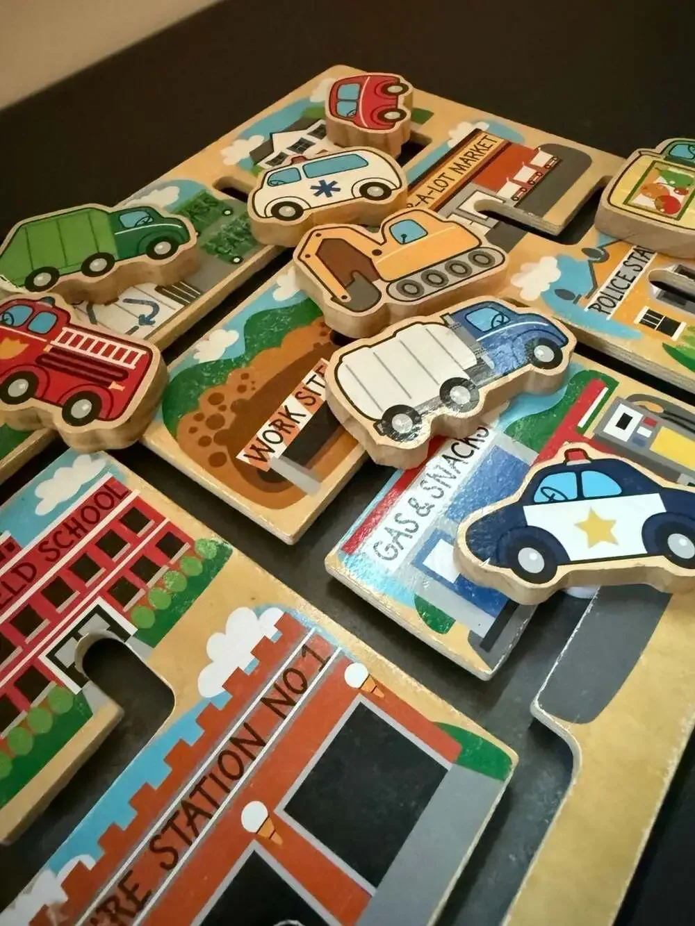 Melissa & Doug Wooden Vehicles Maze Puzzle City Playset